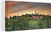 Canvas Schilderij De Europese stad San Gimignano in Italië - 40x20 cm - Wanddecoratie