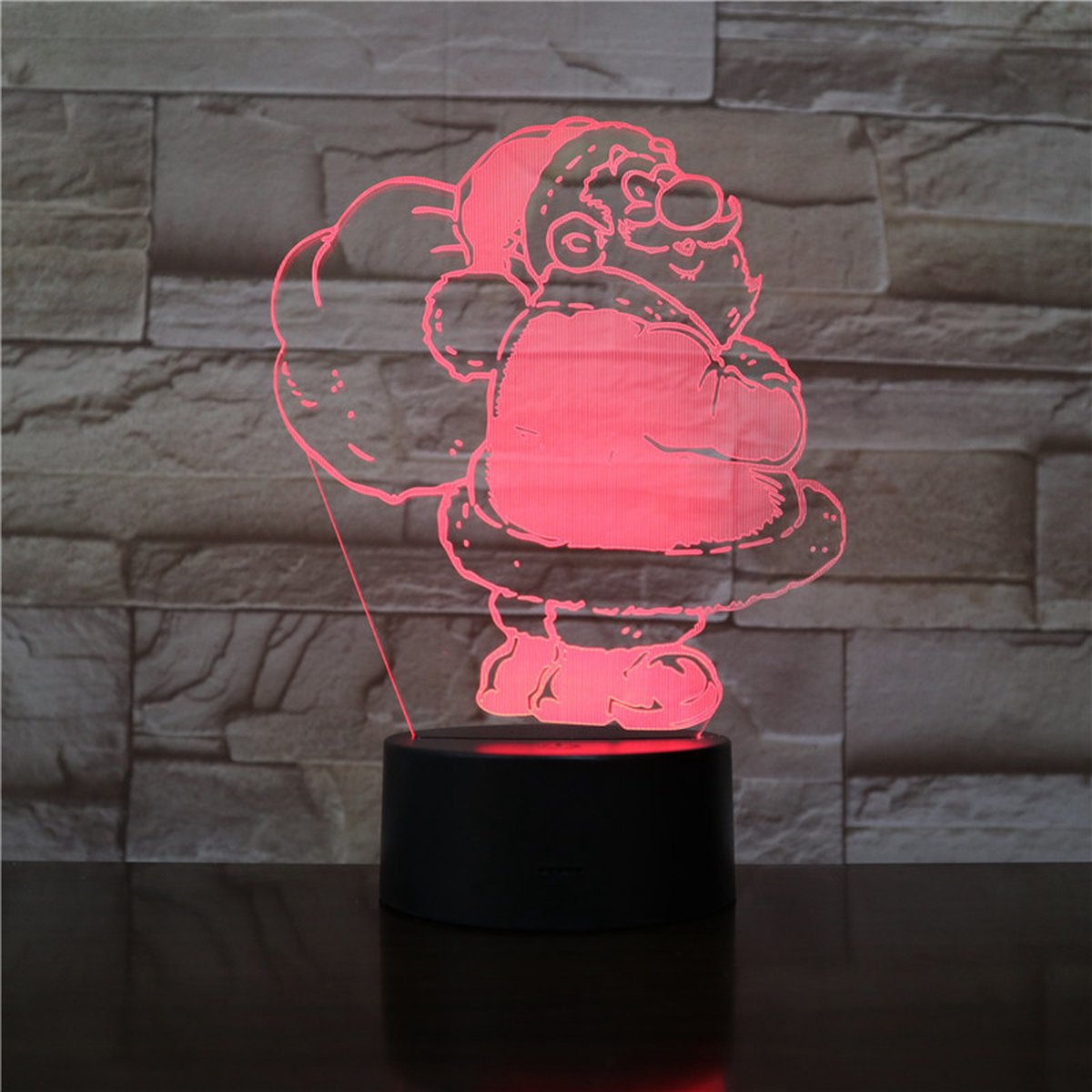 3D LED lamp met gravering van Kerstman in RGB 7 kleuren.