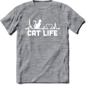 Cat Life - Katten T-Shirt Kleding Cadeau | Dames - Heren - Unisex | Kat / Dieren shirt | Grappig Verjaardag kado | Tshirt Met Print | - Donker Grijs - Gemaleerd - XXL