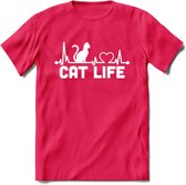 Cat Life - Katten T-Shirt Kleding Cadeau | Dames - Heren - Unisex | Kat / Dieren shirt | Grappig Verjaardag kado | Tshirt Met Print | - Roze - XL