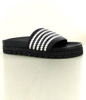 Slippers With Woven Pu Strap Black White
