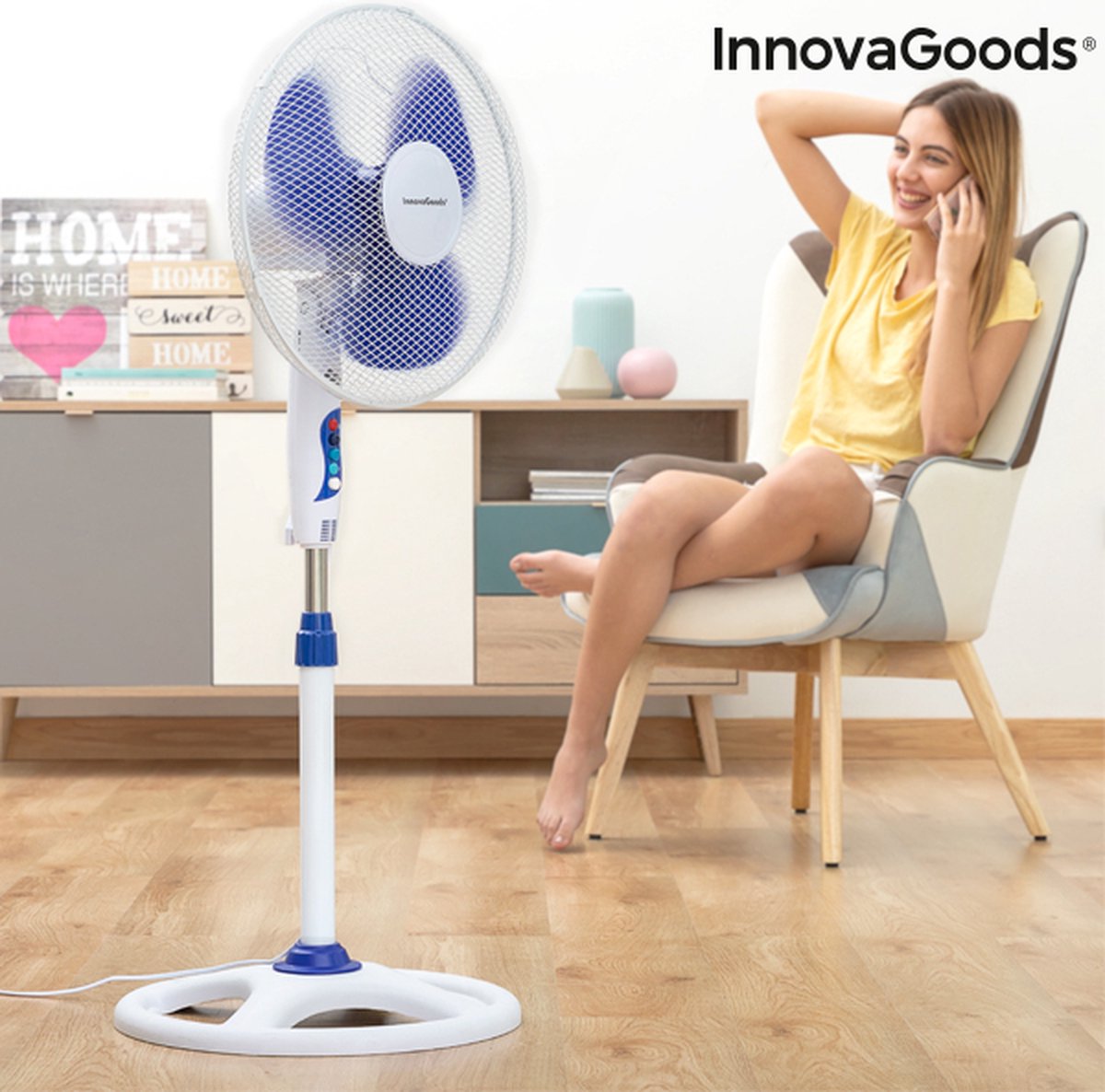 Staande Ventilator InnovaGoods - Wit Blauw 40 CM 50W