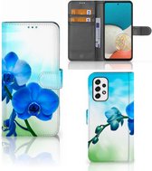 Telefoonhoesje Geschikt voor Samsung Galaxy A53 Wallet Book Case met foto Orchidee Blauw Valentijn Cadeautje Vrouw