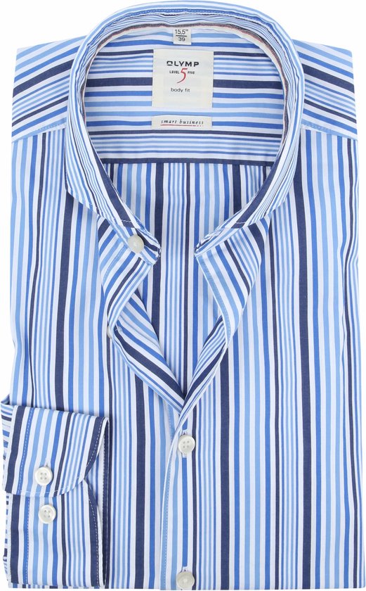 OLYMP Level 5 Smart Business body fit overhemd - blauw gestreept - Strijkvriendelijk - Boordmaat: 39