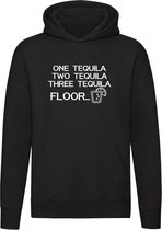 One, two, three tequila - Floor… | Unisex | Trui | Sweater | Hoodie | Capuchon | Zwart | Een, twee, drie tequila - Vloer… | Borrel | Dronken | Sterke Drank | Shotjes | Feest | Fest