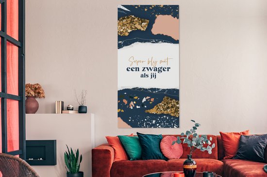 Tableau sur toile Beau-frère - Citations - Design - Rose - Or - 80x160 cm - Décoration murale