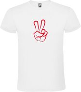 Wit  T shirt met  "Peace  / Vrede teken" print Rood size S