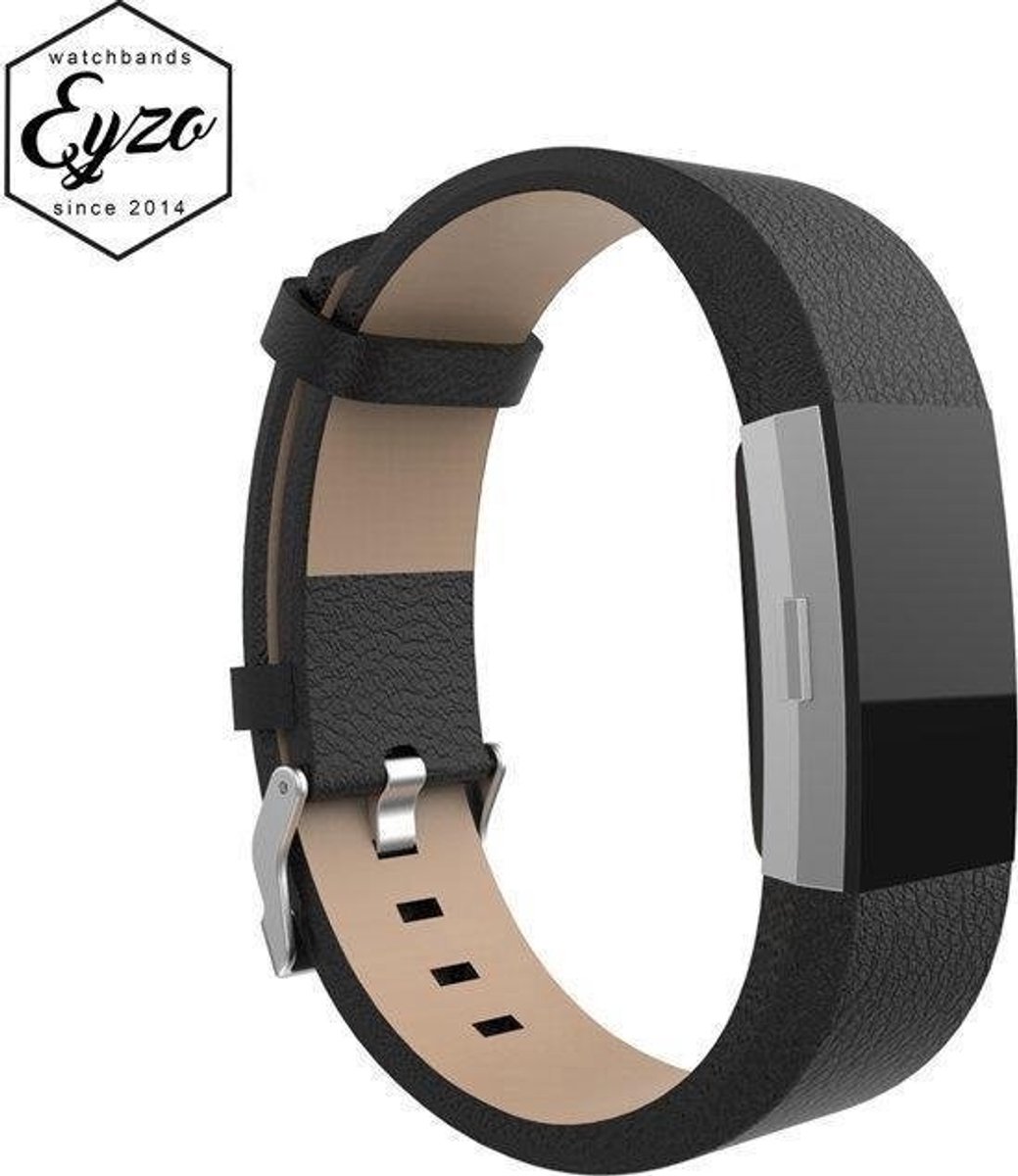 Leer bandje geschikt voor Fitbit Charge 2 - Zwart