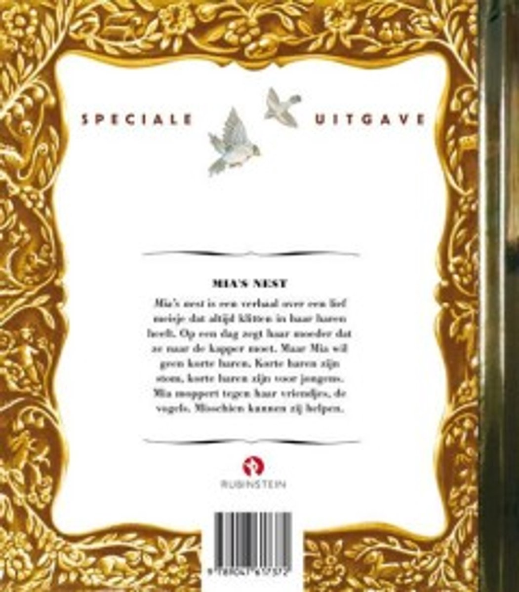 Speciale uitgave Mia's Nest met vogels, bokkenpootjes en een gouden rand.
