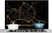 Spatscherm keuken 120x80 cm - Kookplaat achterwand Kaart - Amsterdam - Goud - Zwart - Muurbeschermer - Spatwand fornuis - Hoogwaardig aluminium
