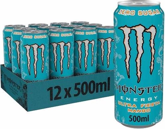 Monster Energy Ultra Fiesta Mango - Preworkout Energiedrank met Mango Smaak - 160 mg Cafeïne - 12x500ml - Monster Energy