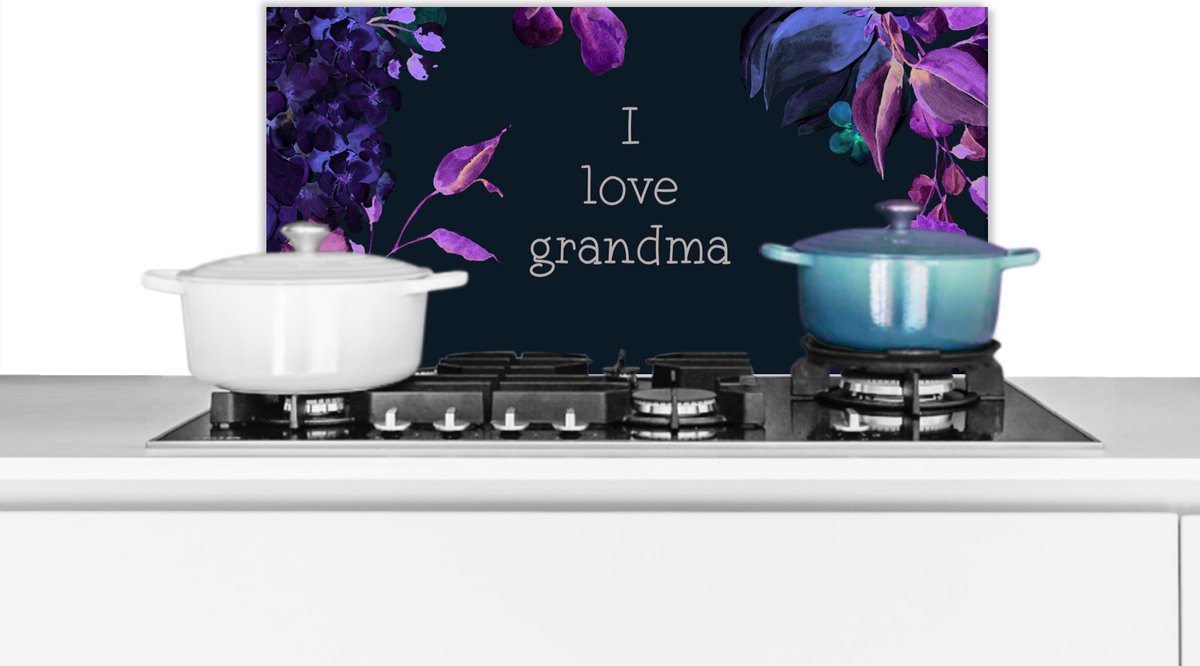 Spatscherm keuken 60x30 cm - Kookplaat achterwand Oma - Spreuken - I love grandma - Quotes - Muurbeschermer - Spatwand fornuis - Hoogwaardig aluminium