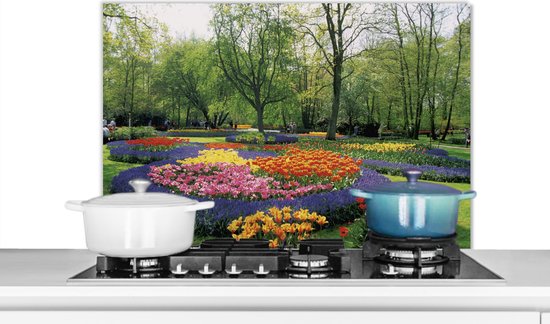 Spatscherm keuken 80x55 cm - Kookplaat achterwand Bloemenpark Keukenhof in Nederland - Muurbeschermer - Spatwand fornuis - Hoogwaardig aluminium