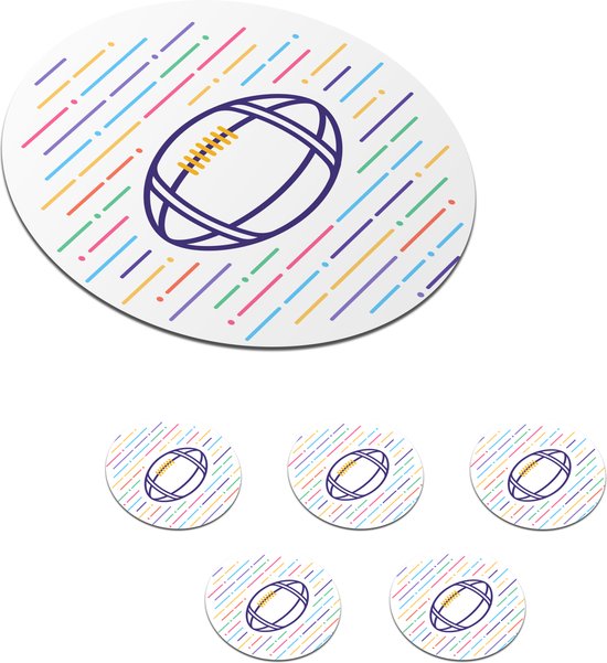 Onderzetters voor glazen Rond Een kleurrijke tekening van een rugbybal 10x10 cm...