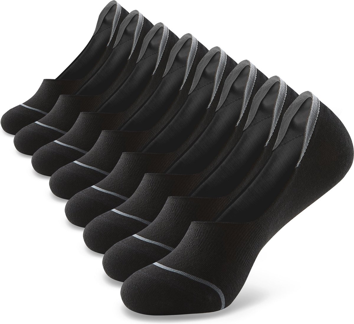 Monfoot - Zwarte Onzichtbare Lage Sokken met Verstevigende Zool - Heren, Dames, Unisex - 8 Paar - Zwart - Elastisch en Ademend