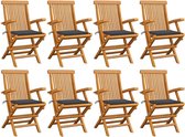 Decoways - Tuinstoelen 8 st met antracietkleurige kussens massief teakhout