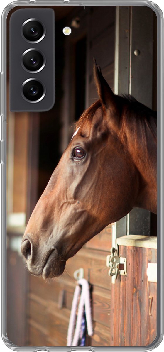 Telefoonhoesje Geschikt voor Samsung Galaxy S21 FE hoesje - Paard - Stal - Zon - Siliconen Telefoonhoesje Telefoonhoesje
