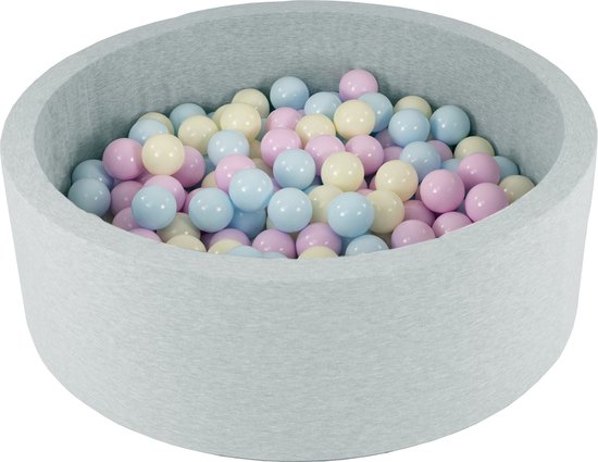 SELONIS Zacht en rond ballenbad voor kinderen, 90 x 30 cm, met 300 ballen, lichtgrijs/wit/grijs/lichtblauw