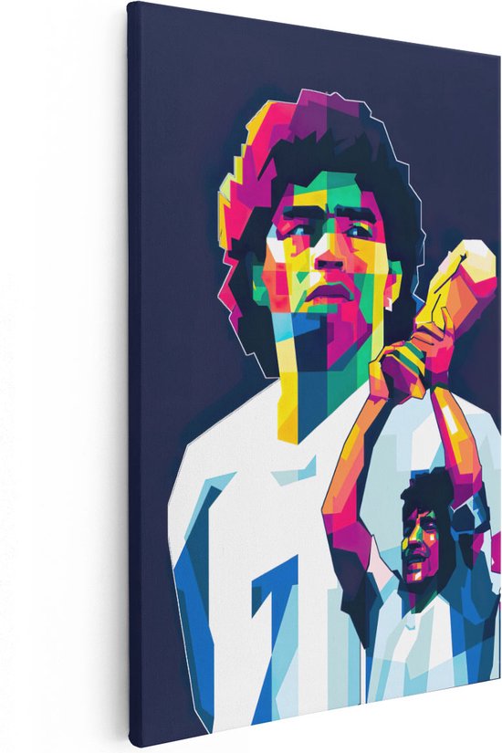 Artaza Canvas Schilderij Diego Maradona met de Wereldbeker - 20x30 - Klein - Foto Op Canvas - Canvas Print