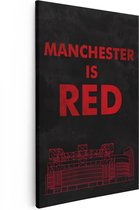 Artaza Canvas Schilderij Manchester is RED - Manchester United - 40x60 - Poster Foto op Canvas - Canvas Print
