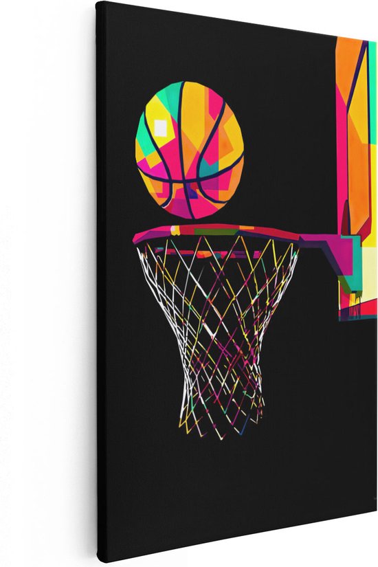 Artaza Canvas Schilderij Basketbal in het Net - Abstracte Kleuren - 60x90 - Foto Op Canvas - Wanddecoratie