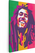 Artaza Canvas Schilderij Bob Marley met Rastafari Kleuren - 80x120 - Groot - Muurdecoratie - Canvas Print
