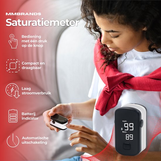 MM Brands Saturatiemeter – Zuurstofmeter Vinger Met Hartslagmeter – Pulse Oximeter – Best Getest