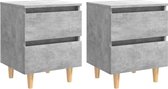 Decoways - Nachtkastjes 2 stuks met grenenhouten poten 40x35x50 cm betongrijs