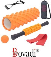 Bovadi Foam Roller Set Oranje 5 Delig - 2 x Weerstandsband - Massage set - Massage stick - Massage bal - Foam roller - Grid Triggerpoint - Inclusief compacte draagtas - Fitness - Y