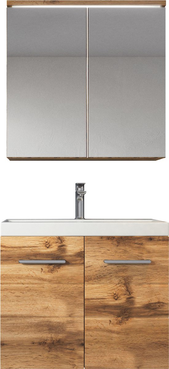 Badplaats Badkamermeubel Set Toledo 02 60 cm x 35 cm - Eiken - Badmeubel met spiegelkast