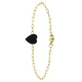 Lucardi - Dames Goldplated armband met hart obsidiaan - Staal - Armband - Cadeau - 20 cm - Goudkleurig