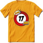 17 Jaar Hoera Verkeersbord T-Shirt | Grappig Verjaardag Cadeau | Dames - Heren | - Geel - L