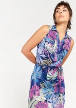 LOLALIZA Lange jurk met tropische print - Marine Blauw - Maat 36