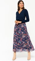 LOLALIZA Maxi rok met voile en bloemen print - Marine Blauw - Maat S