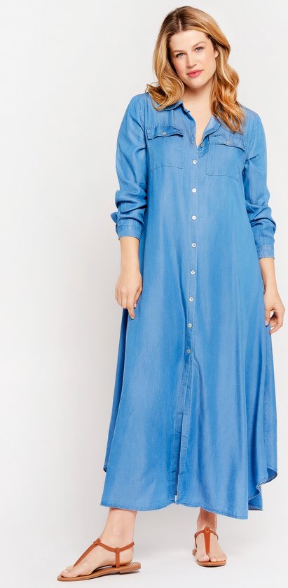 LOLALIZA Maxi overhemd jurk met denim look - Blauw - Maat 46 | bol.com