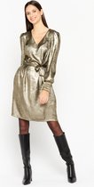 LOLALIZA Satijnen jurk met metallic finish - Goud - Maat 38