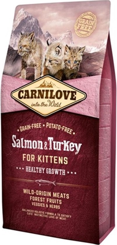 Kitten Brokjes: 20x Kitten Geluk in Elk Knabbeltje 13 CARNILOVE SALM/TURK KITTENS 6KG