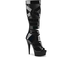 EU 38 = US 8 | DELIGHT-600-49 | 6 Heel, 1 3/4 PF Knee High Gladiator Boot, Back Zip