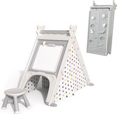 YJZQ Speelhuistent voor kinderen binnen-4 in1 Multifunctionele driehoekige speeltent voor meisjes jongens vanaf 3 jaar -Speeltenthuis -Klimrek, Easel, Tafelstoelensets,HDPE Opvouwb