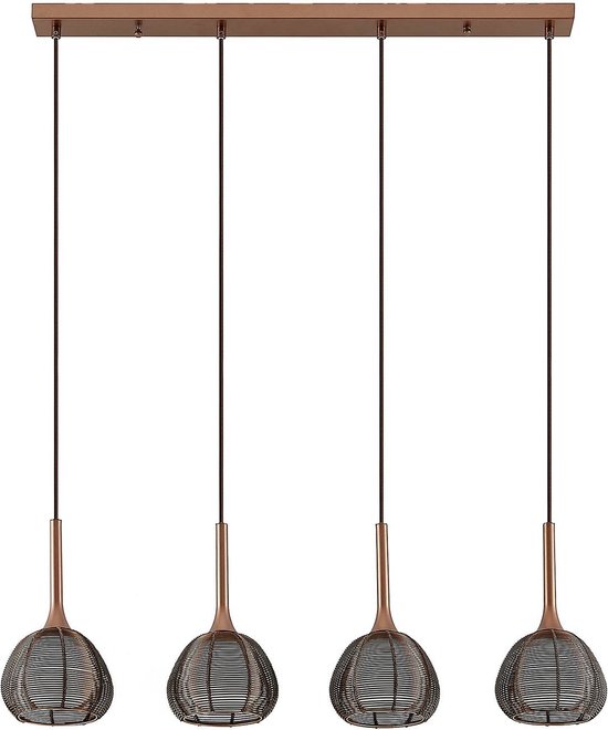Lucande - hanglamp - 4 lichts - ijzer, glas, aluminium - E14 - bruin, wit