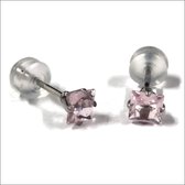 Aramat jewels ® - Zirkonia zweerknopjes vierkant 4mm oorbellen roze chirurgisch staal
