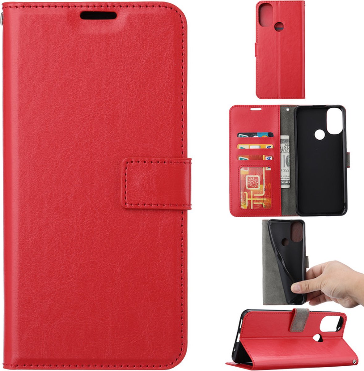 Bookcase Geschikt voor: Motorola Moto E20 / E30 / E40 - Rood - portemonnee hoesje