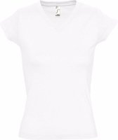 Set van 2x stuks dames t-shirt  V-hals wit 100% katoen slimfit - Dameskleding shirts, maat: 42 (XL)
