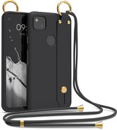 kwmobile Hoesje voor Google Pixel 4a - Telefoonhoesje met koord en handgreep - Hoes voor smartphone in zwart