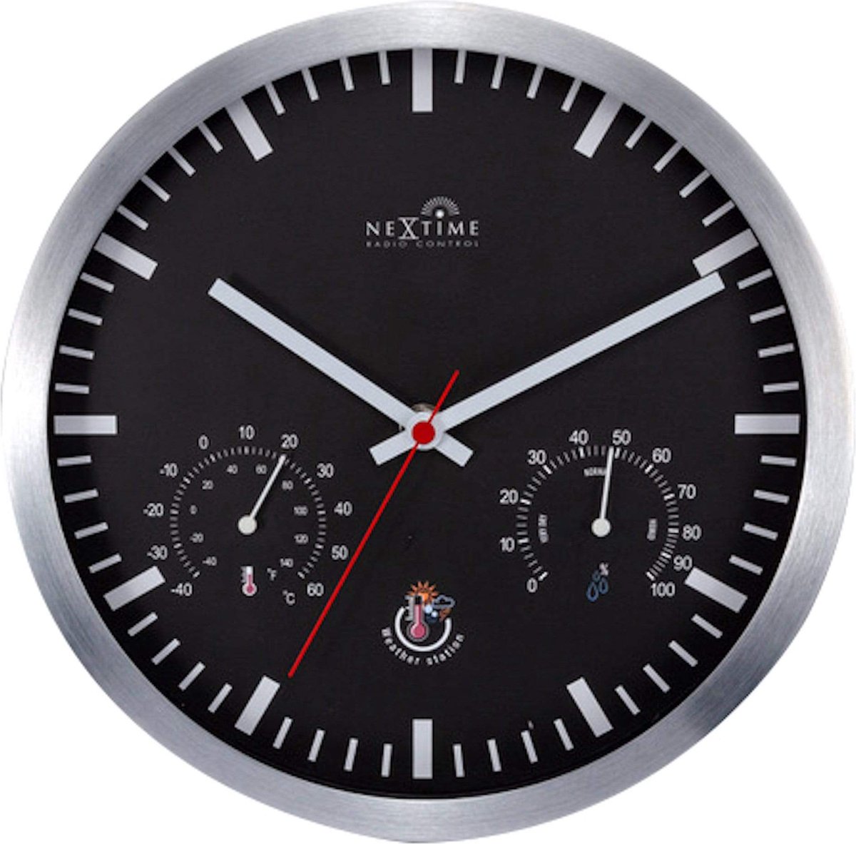 NeXtime Station – Stationsklok – 25 cm – Metaal – Zwart – Zendergestuurd