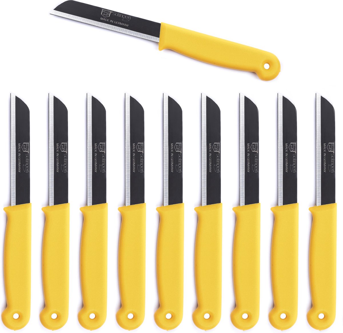 Solingen Schilmesje Duits - Geel - RVS met kartel 18,5 cm. met beschermhoes - 10 stuks