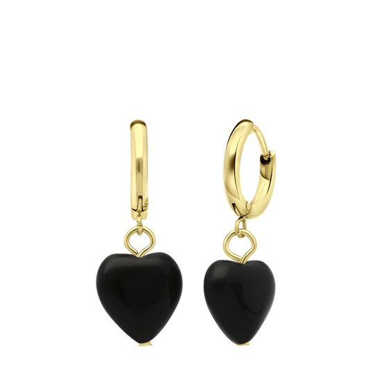 Lulu Jewels - Boucles d'oreilles en acier plaqué or avec coeur obsidienne