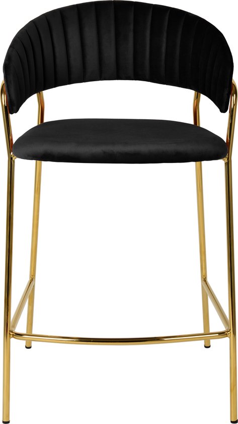 Barstoel Velvet - Zwart - Gouden Onderstel - Zithoogte 66cm - Stoel Turin Luxe - Giga Meubel