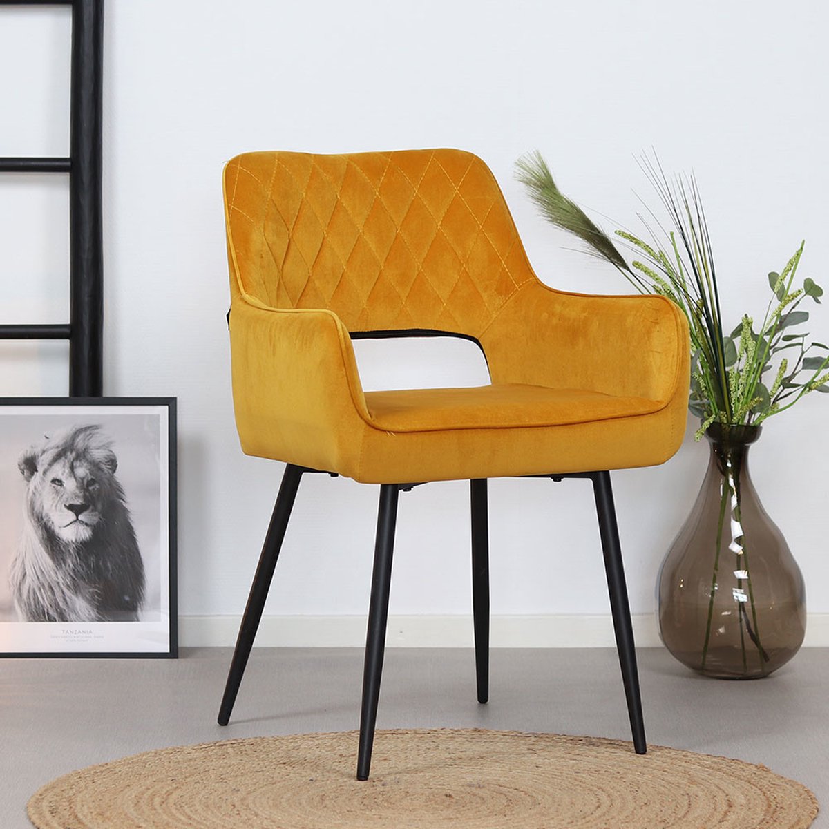 Bronx71® Velvet eetkamerstoel Mika okergeel - stoel