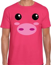 Varken / big gezicht verkleed t-shirt roze voor heren - Carnaval  fun shirt / kleding / kostuum XL